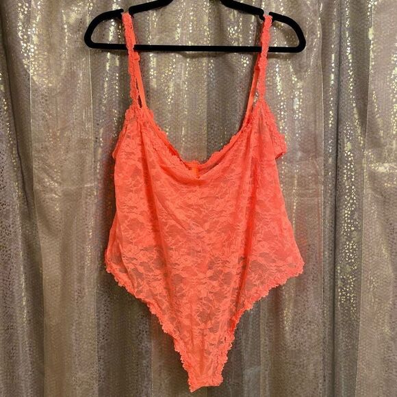 SKIMS Neon Bright Orange Stretch Lace Sheer Bodysuit 4X NWT - Picture 1 of 9